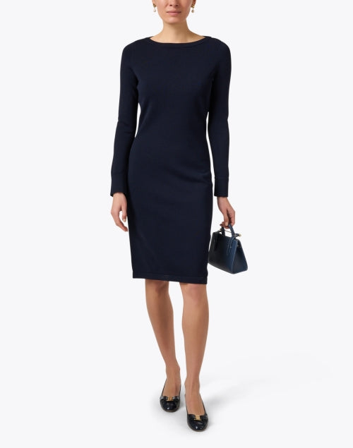 Navy Blue Classic American Luxury Boatneck Women's Dress