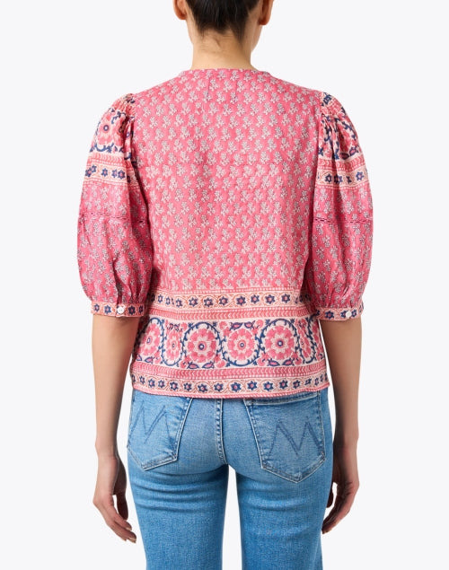 Pink Intricate Print Cotton-Silk Katie Top for a Free-Spirited Look