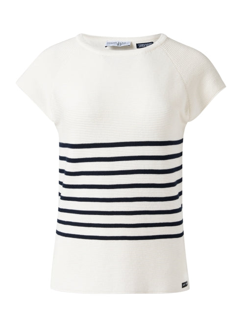 Eva Stylish Cotton Sweater in White and Navy Stripes for All - Occasion Wear