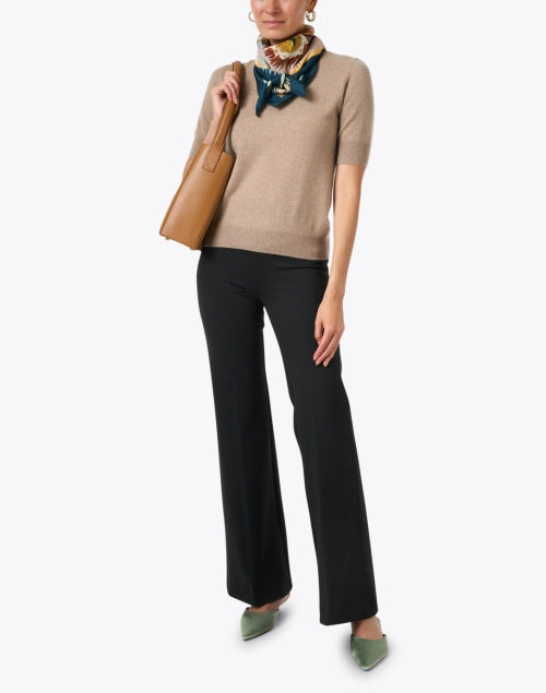 Stylish Taupe Women's Short Sleeve Cashmere Sweater for Fall Layering