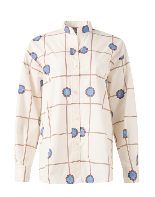 Ivory Geometric Print 100% Cotton Button-Down Shirt