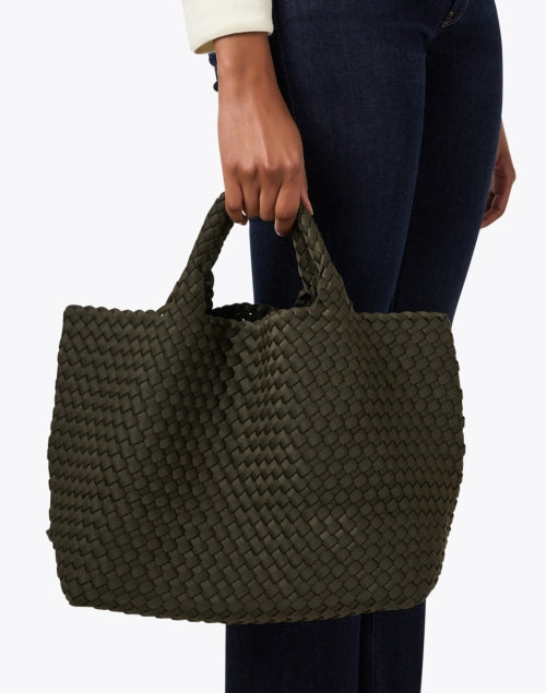 Medium-sized Olive Green Hand-woven St. Barths Neoprene Tote Handbag