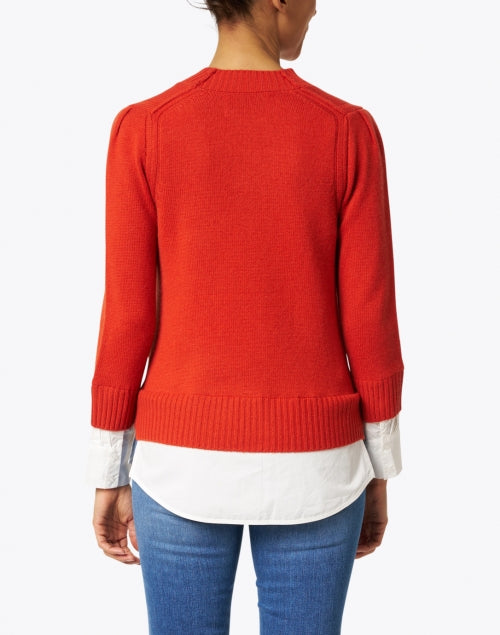 Eton Brand Cardamom and Orange Colored Wool - Cashmere Blend Sweater with a White Cotton - Poplin Underlayer for a Layered Look