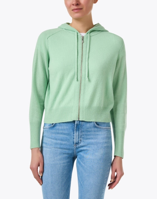 Luxurious Green Cashmere Zip-Up Hoodie Jacket for Relaxed Wear