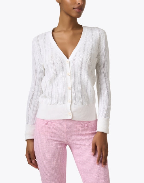 Elegant Pointelle Knit White Women's Cardigan for Seasonal Styling