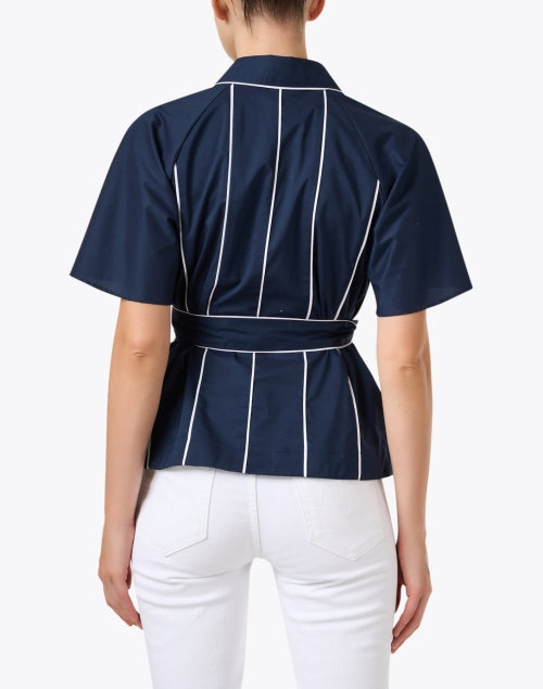 Joanna Navy Adjustable Belted Cotton Blend Top for a Flattering Look