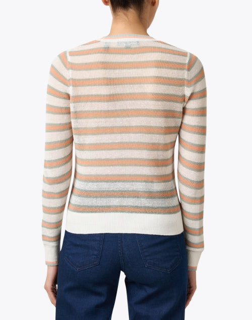 Stylish Magellen Lightweight Linen Blend Multi - Stripe Knit Top
