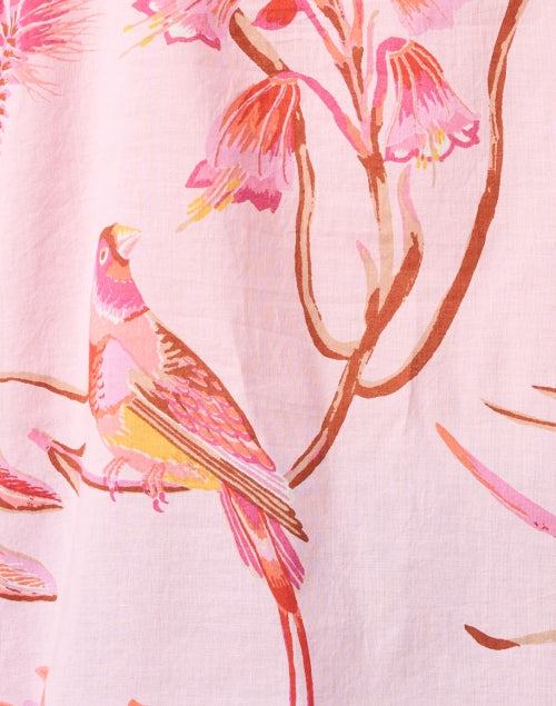 Delightful Pink Bird-Printed Cotton Women's Blouse Top