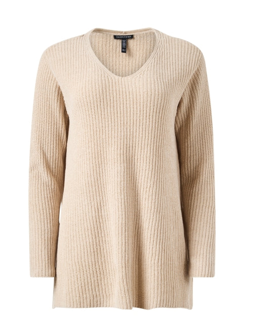 Stylish Beige 100% Cotton Relaxed Ribbed Sweater