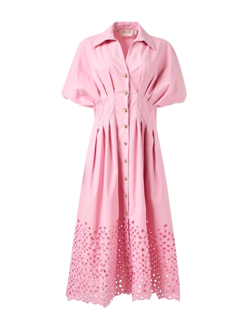 Vera Pink Cotton Blend Pleated Shirt Dress for a Polished Look