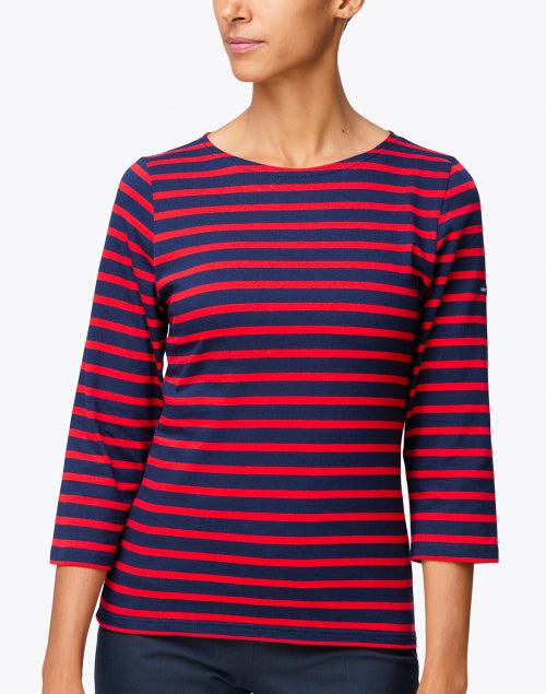 Luxurious Airy Cotton Navy and Red Striped Casual Shirt