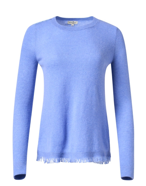Stylish Blue Cashmere Crew Neck Sweater with Fringe Hem for Spring and Summer