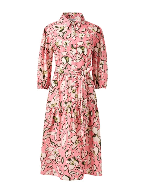 Pink Floral Printed Crisp Cotton Shirt-Style Dress by Helene Berman