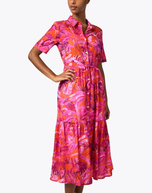 Eveline Cotton Shirt Dress with Stunning Pink Print