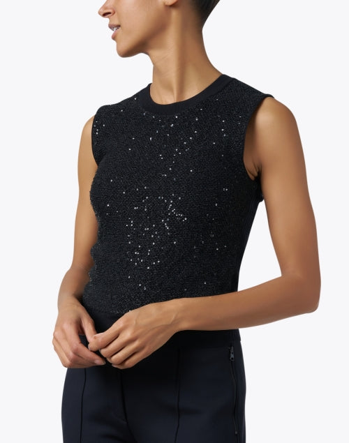 Black Shimmering Sequin Embellished Wool Silk Women's Sleeveless Top
