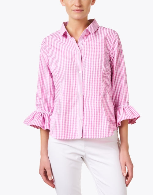 Stylish Pink and White Gingham Cotton Blend Button - Down Shirt