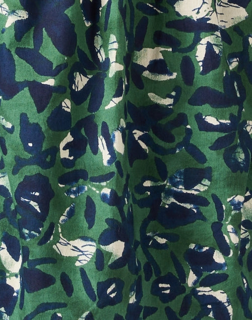Green-Printed Lightweight Cotton Mitte Top with Balloon Sleeves