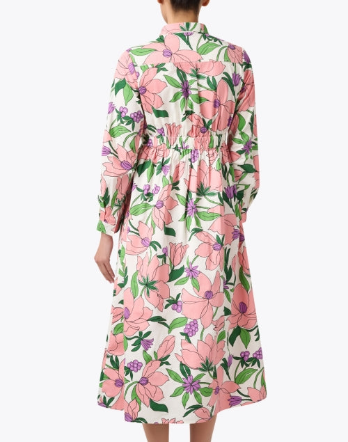 Charming Pink Floral Print Cotton Women's Shirt Dress for Spring