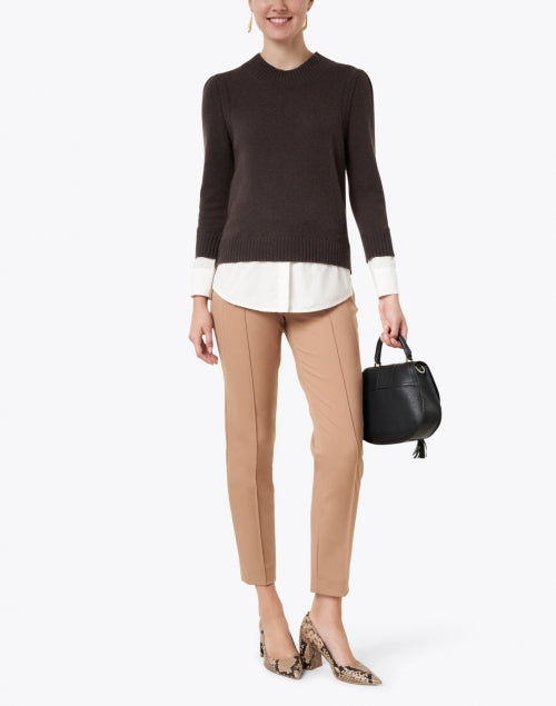 Stylish Eton Men's Brown Wool and Cashmere Blend Sweater with Detachable White Cotton-Poplin Underlayer