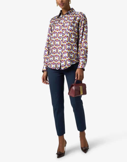 Stylish Geometric Print Silk Button - Up Blouse for Everyday Wear
