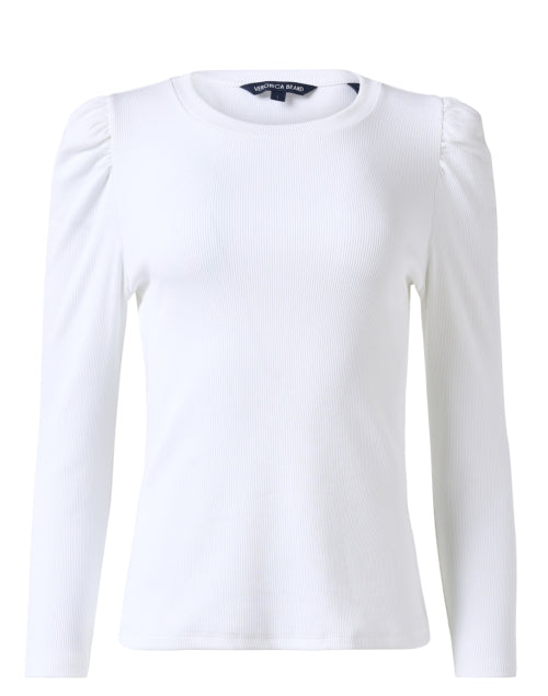 Britney White Women's Cotton Top with Long Puffy Sleeves
