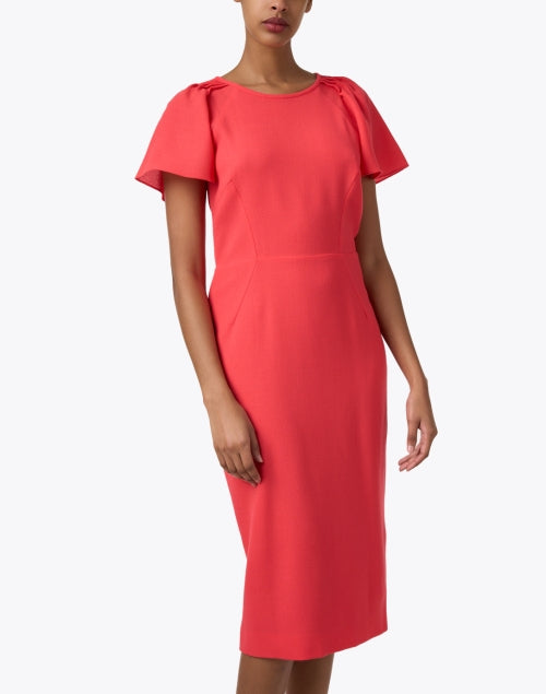 Jane's Delilah Midi Dress in Vibrant Coral Color Crafted from Wool Crepe