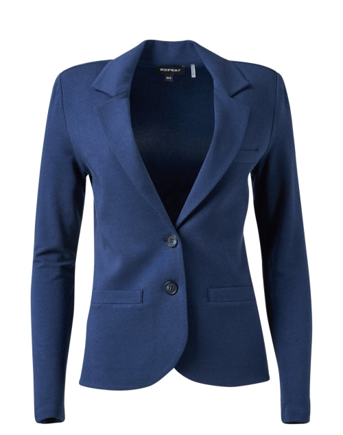 Stylish Marine Blue Cashmere Knit Double - Button Blazer