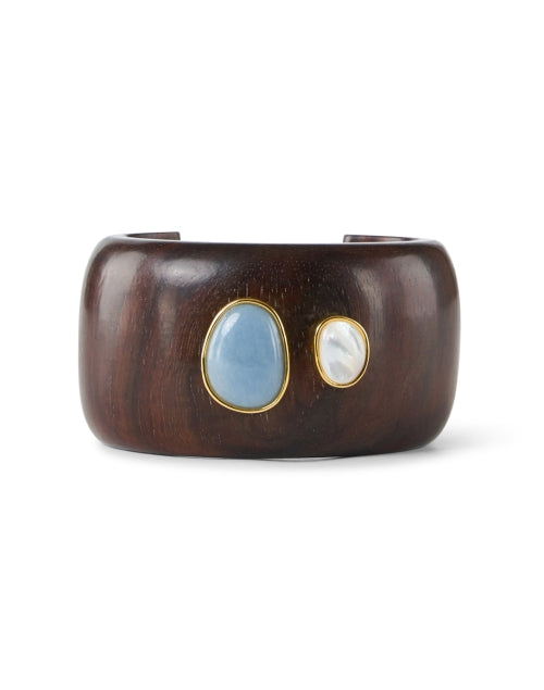Exquisite Lanna Acacia Wood Cuff Bracelet with Pearls and Angelite