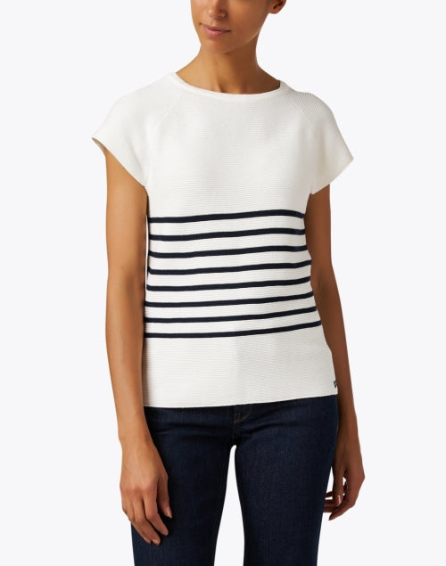 Eva Stylish Cotton Sweater in White and Navy Stripes for All - Occasion Wear
