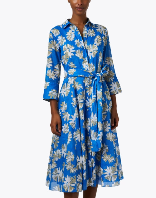 Stylish Blue Floral Print Women's Shirt Dress