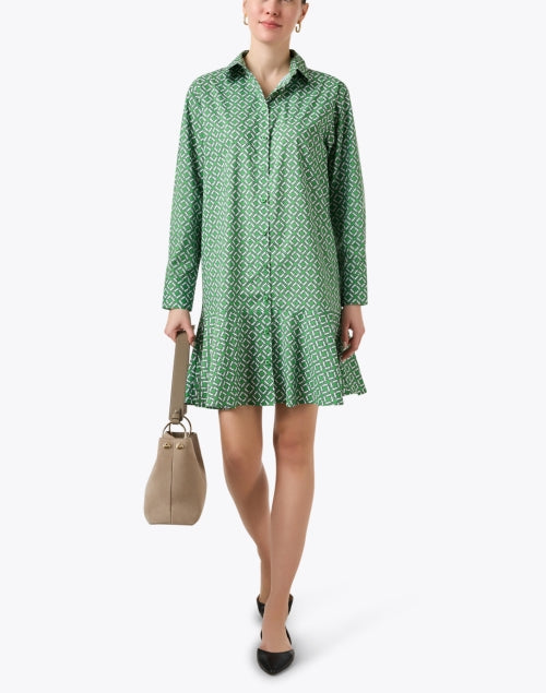 Adeline Women's Green Printed Stretch Cotton Mini Shirt Dress