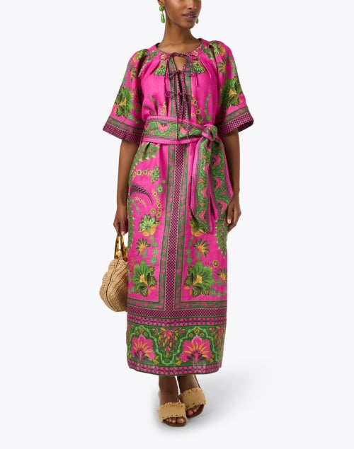 Ana Women's Pink Tropical Print Maxi Linen Dress