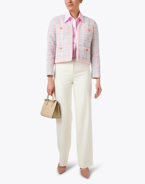 Stylish Pink and Blue Tweed Women's Jacket for Weekdays