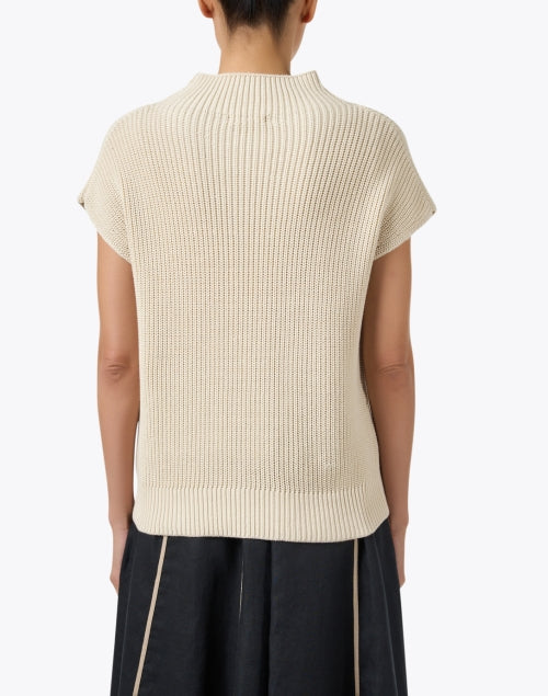 Beige Cotton Blend Cap Sleeve Mock Neck Sleeveless Sweater for Layering