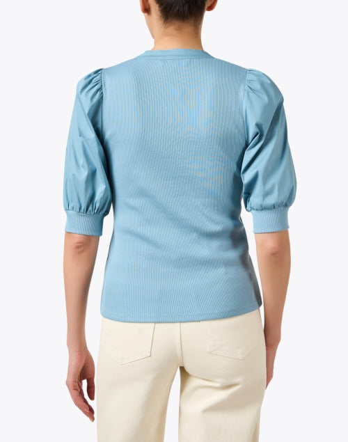 Stylish Blue Pima Cotton Coralee Top with Puff Sleeves