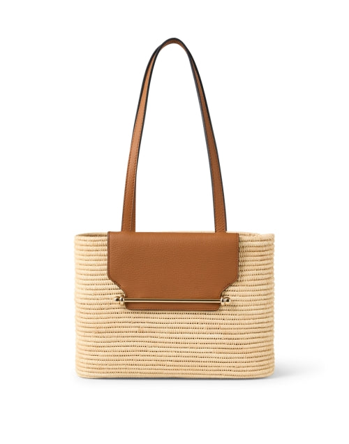 Tan Small Strathberry Leather and Raffia Hand-woven Basket Tote Bag