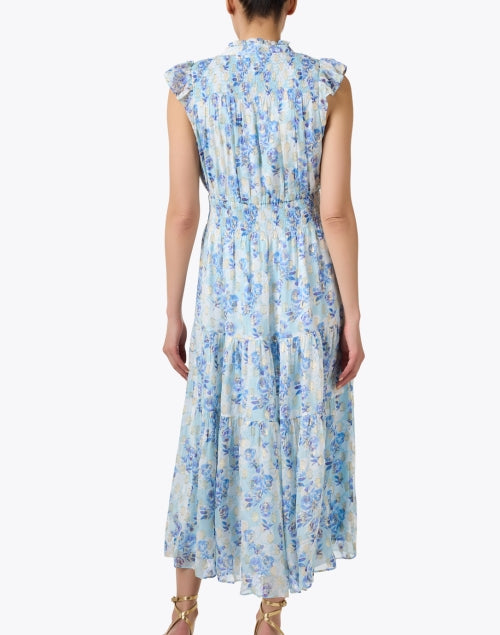 Stunning Blue Floral Lurex-Print Women's Summer Dress