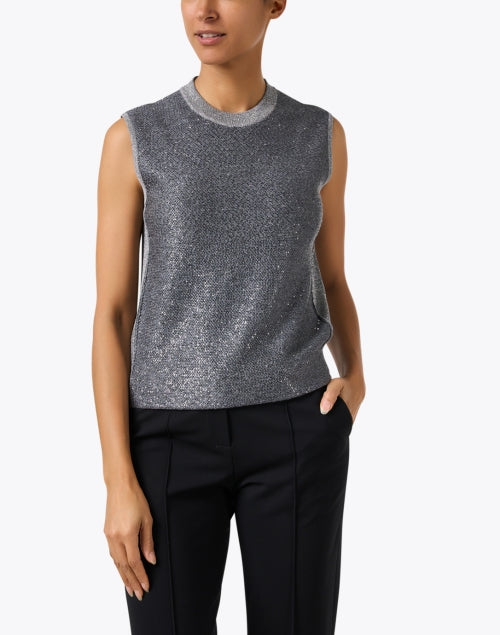 Stylish Grey Sequin-Embellished Knit Women's Top