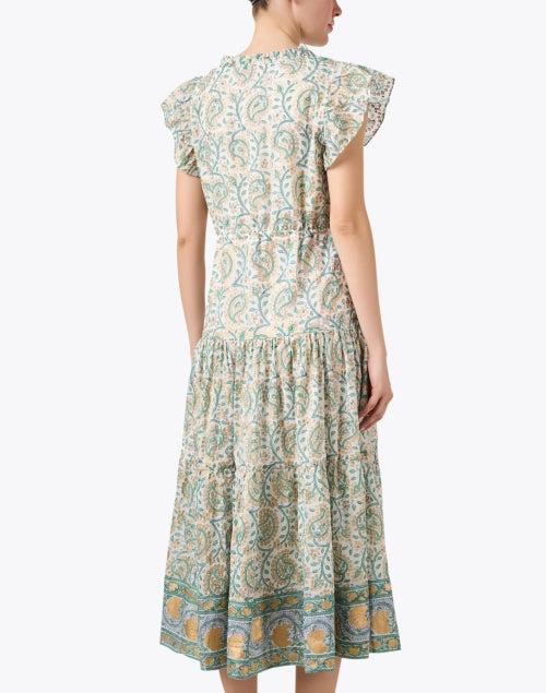 Stylish Marseille Gold and Green Printed Tiered Cotton Dress