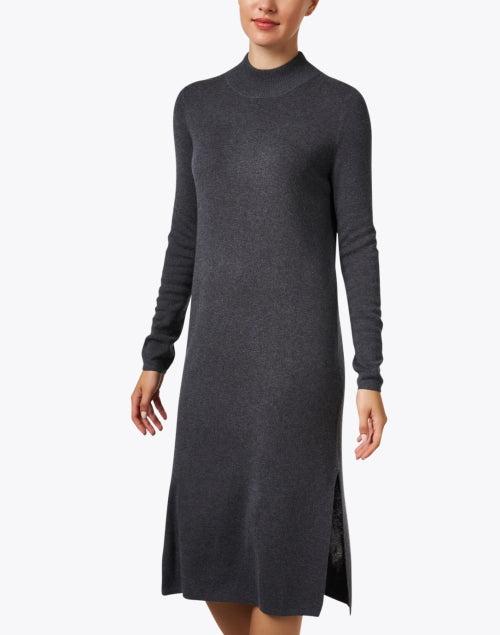 Elegant Deep Grey Wool Blend Midi Knit Dress for Versatile Wear