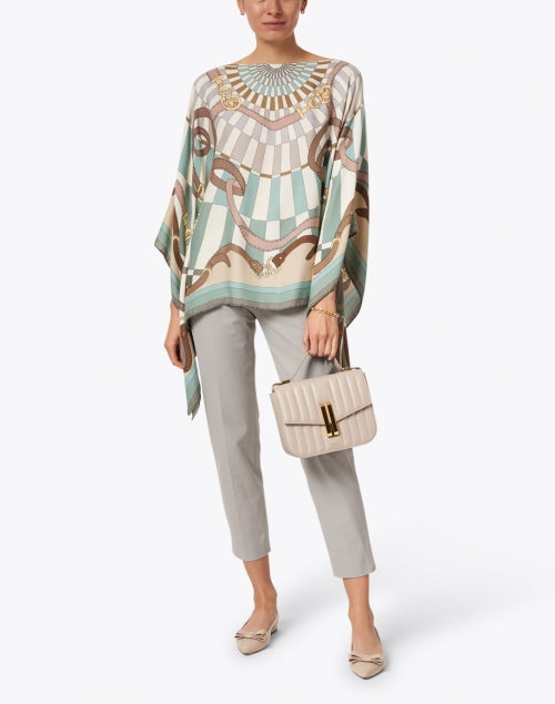 Firenze Mint Green Silk Cashmere Saddle Pattern Poncho with Elegant Design