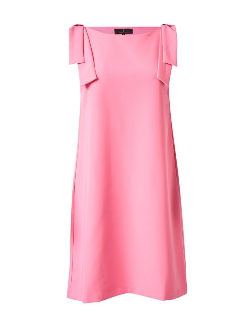 Stylish Pink Shift Dress with Shoulder Bows and High Boat Neckline