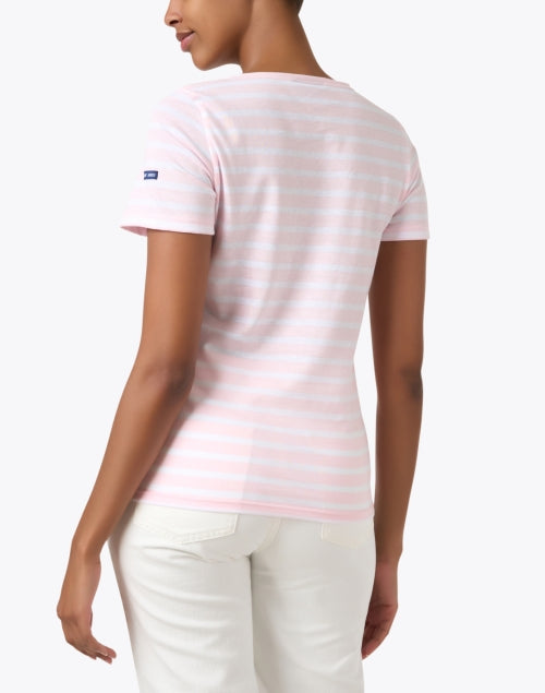 Chic French-Made Pink and White Striped Cotton Crew Neck Tee