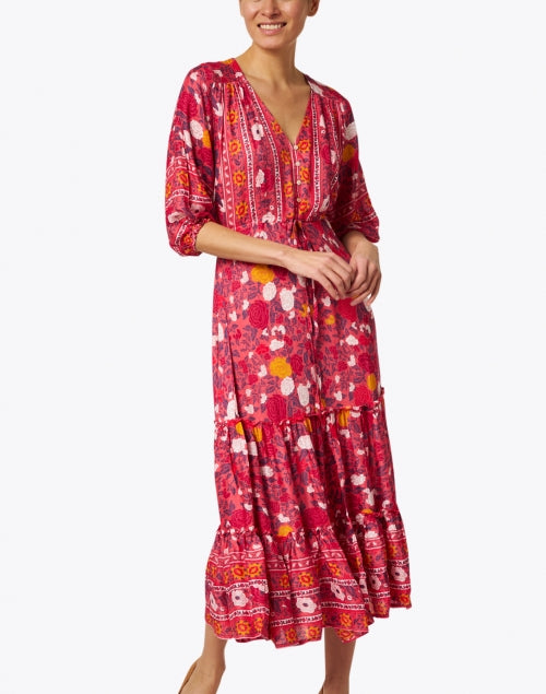 Stylish Carrie Red-Printed Midi Button-Down Dress