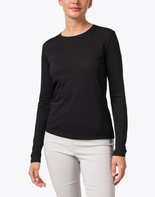 Super Soft Stretch Black Long-Sleeved Essential Crew Neck Tee