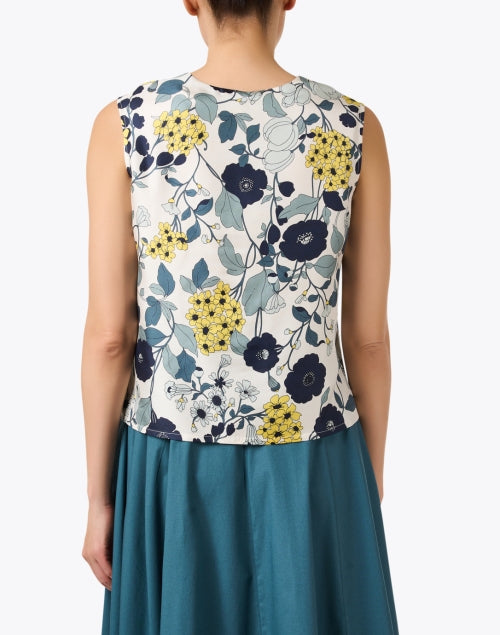 Elegant Lightweight Blue Silk Top with Floral Block Print