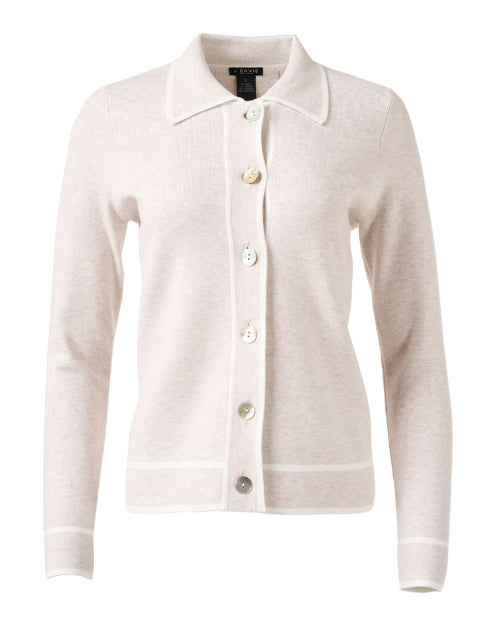 Stylish Beige and White Lightweight Stretch Knit Cardigan - Style Jacket
