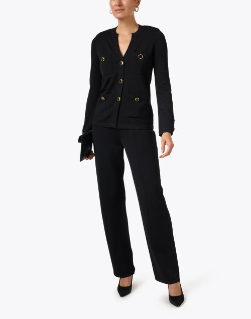 Stylish Black Luxury Knit Jacket with Gold Buttons