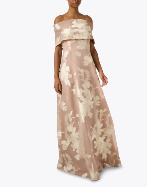 Lela Rose Deedie Beige Embroidered Formal Evening Dress