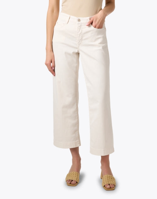 Dreamy Ivory Stretch Cotton Wide-Leg Mid-Rise Jeans